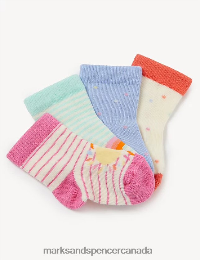 Clothing 20VTD9378 Multi Kids Marks & Spencer 4pk Cotton Rich Patterned Socks - Marks and Spencer outlet