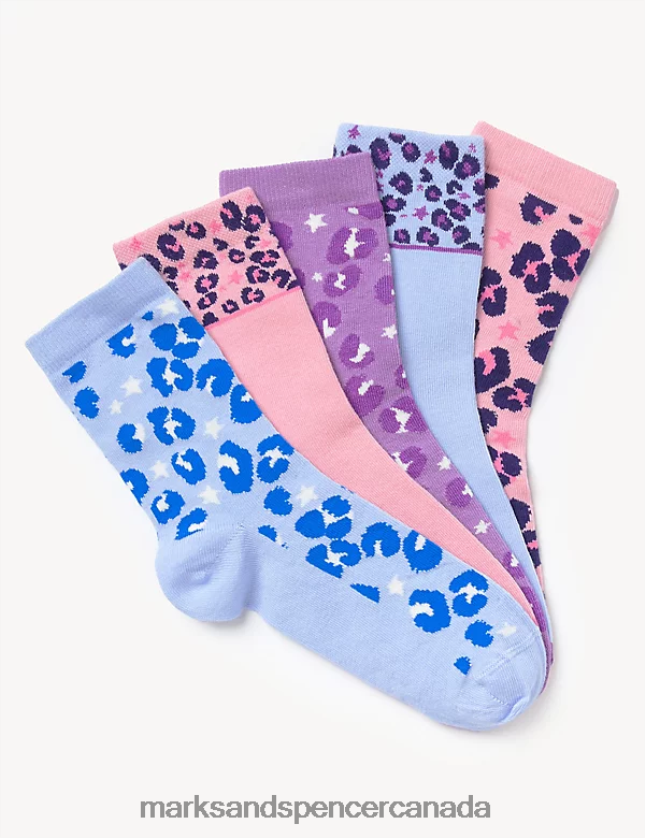 Marks and Spencer Canada - Clothing 20VTD9386 Multi Kids Marks & Spencer 5pk Cotton Rich Leopard Socks