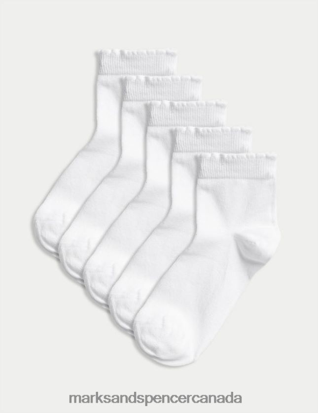 Marks and Spencer near me - Clothing 20VTD9405 White Kids Marks & Spencer 5pk of Short Picot Socks