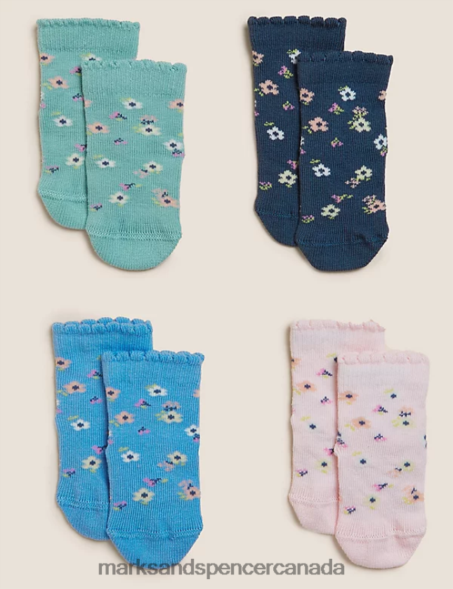 Clothing 20VTD9505 Multi Kids Marks & Spencer 4pk Cotton Rich Floral Socks - Marks and Spencer Canada locations