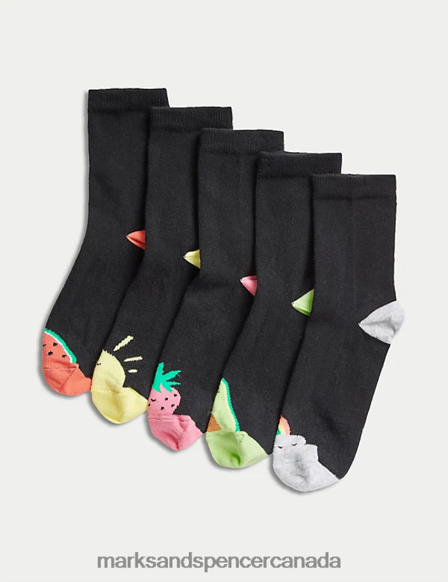 Clothing 20VTD9580 Black Kids Marks & Spencer 5pk Cotton Rich School Socks - Marks and Spencer outlet