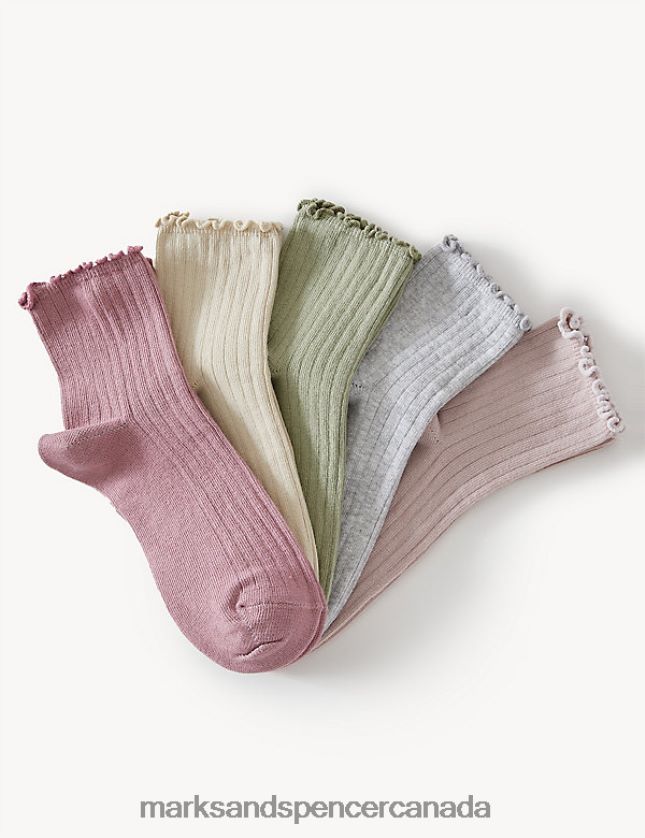 Marks and Spencer near me - Clothing 20VTD9621 Multi Kids Marks & Spencer 5pk Cotton Rich Frill Socks