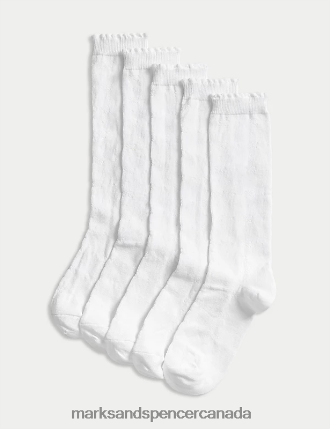 Marks and Spencer sale - Clothing 20VTD9709 White Kids Marks & Spencer 5pk of Butterfly Knee High Socks