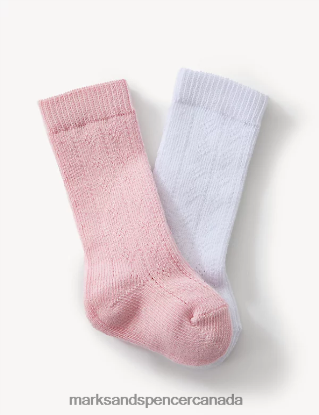 Clothing 20VTD9812 Pink Mix Kids Marks & Spencer 2pk Knee High Pelerine Socks - Marks and Spencer outlet