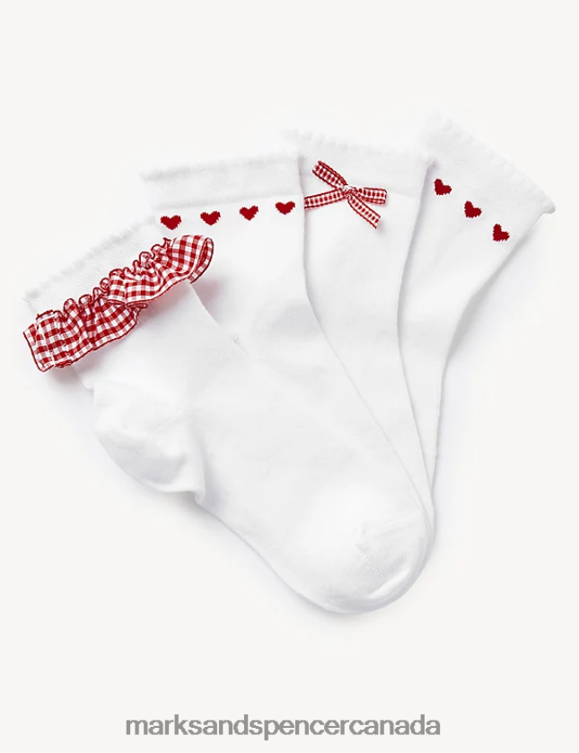 Marks and Spencer Canada - Clothing 20VTD9834 Red Mix Kids Marks & Spencer 4pk Cotton Rich School Socks