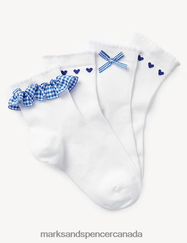 Marks and Spencer near me - Clothing 20VTD9885 Blue Mix Kids Marks & Spencer 4pk Cotton Rich School Socks