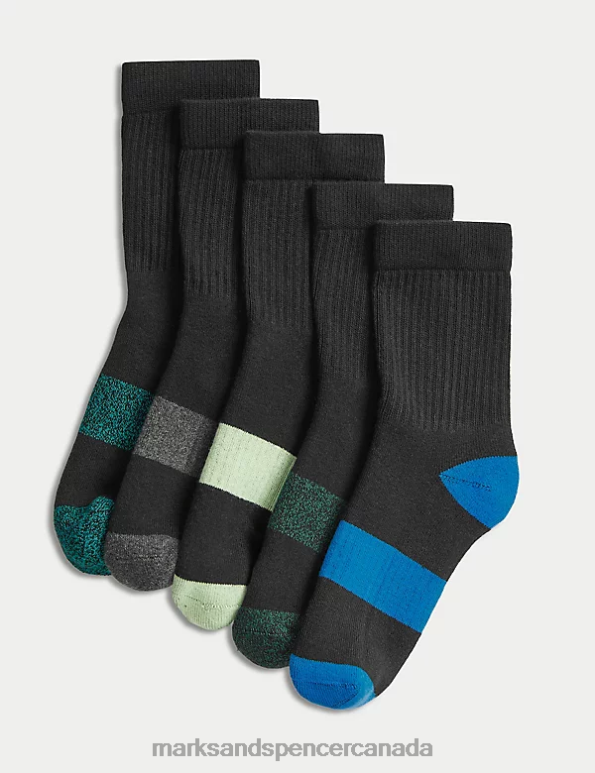 Kids Black Clothing Marks & Spencer 5pk Cotton Rich Sports Socks 20VTD8573 - Marks and Spencer outlet