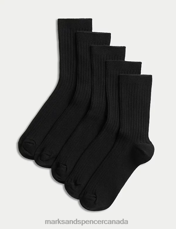 Kids Black Clothing Marks & Spencer 5pk of Ribbed School Socks 20VTD7941 - Marks and Spencer online