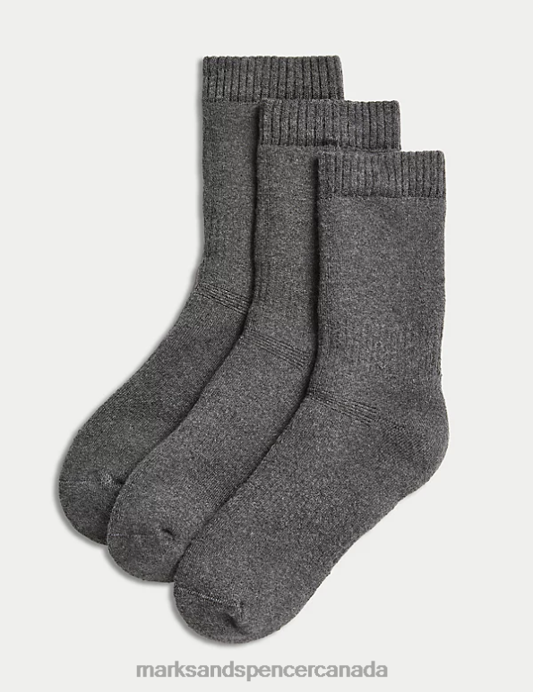 Kids Grey Clothing Marks & Spencer 3pk Cotton Blend Thermal Socks 20VTD7877 - Marks and Spencer Canada locations