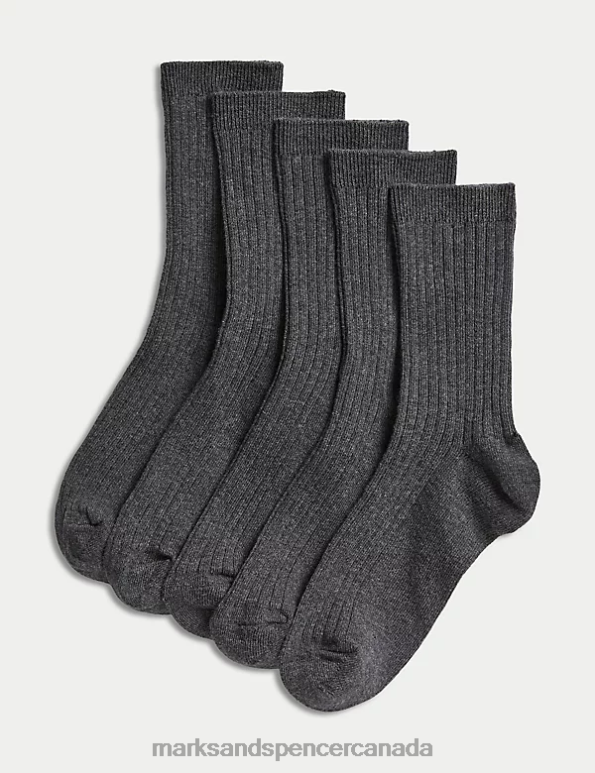 Marks and Spencer Canada - Kids Grey Clothing Marks & Spencer 5pk of Ribbed School Socks 20VTD8212