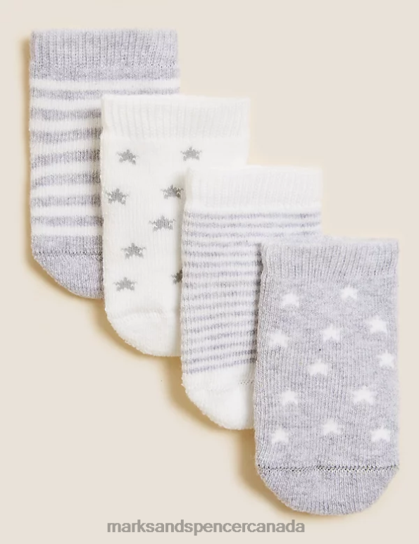 Marks and Spencer sale - Kids Grey Mix Clothing Marks & Spencer 4pk Cotton Rich Terry Socks 20VTD8113