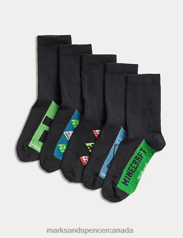 Marks and Spencer Canada - Kids Grey Mix Clothing Marks & Spencer 5pk Minecraft School Socks 20VTD7898