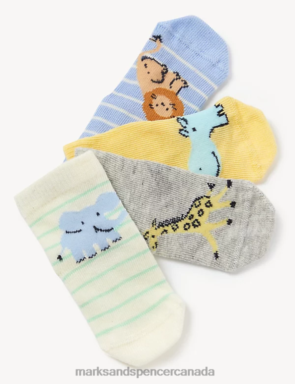 Marks and Spencer Canada - Kids Multi Clothing Marks & Spencer 4pk Cotton Rich Animal Socks 20VTD8391