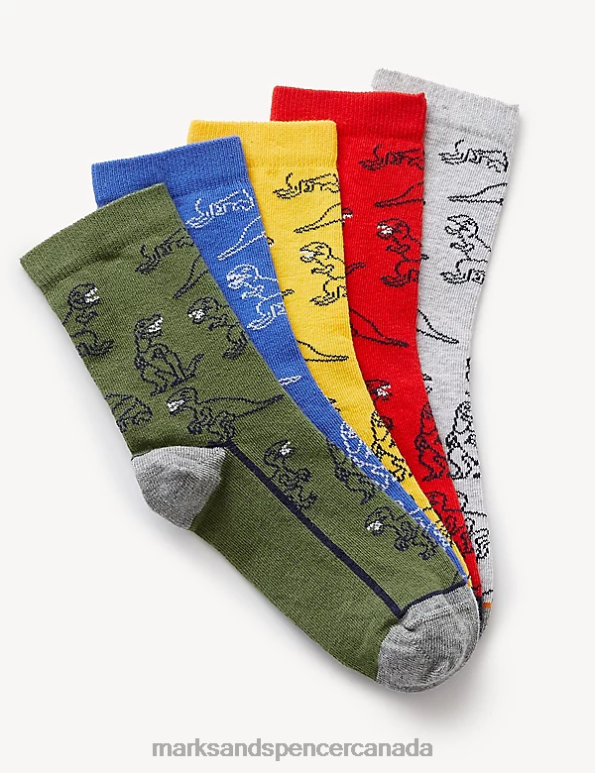 Marks and Spencer sale - Kids Multi Clothing Marks & Spencer 5pk Cotton Rich Dinosaur Socks 20VTD7937