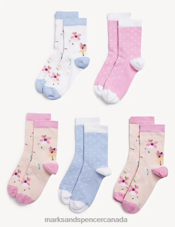 Marks and Spencer near me - Kids Multi Clothing Marks & Spencer 5pk Cotton Rich Floral & Spotty Socks 20VTD8785