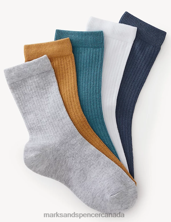 Kids Multi Clothing Marks & Spencer 5pk Cotton Rich Ribbed Socks 20VTD8354 - Marks and Spencer Canada locations