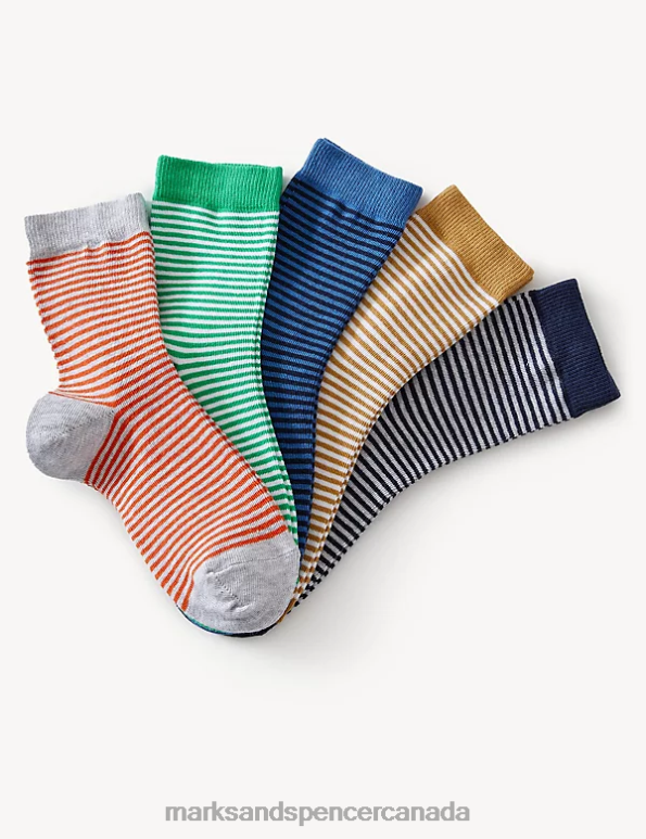 Kids Multi Clothing Marks & Spencer 5pk Cotton Rich Striped Socks 20VTD7835 - Marks and Spencer outlet