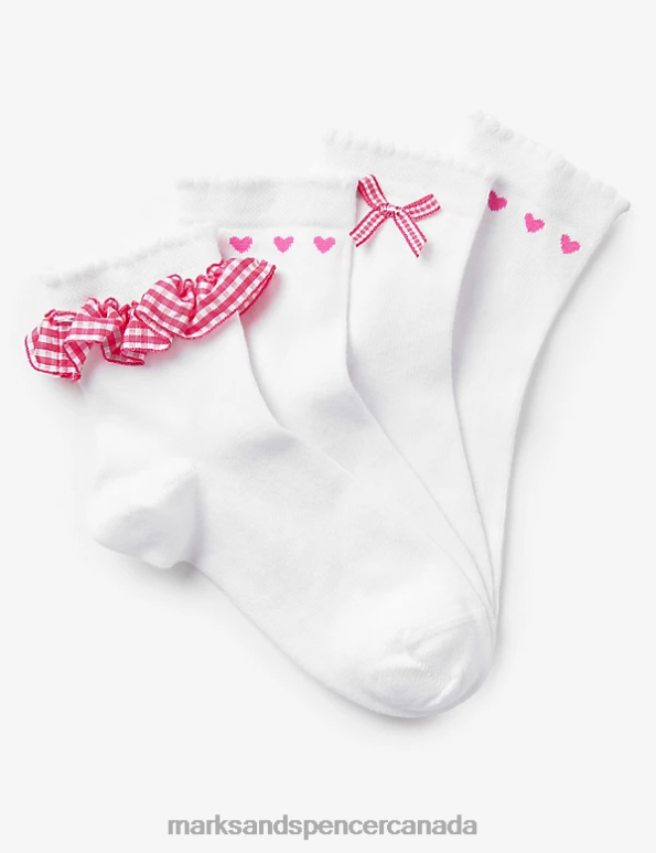 Kids Pink Mix Clothing Marks & Spencer 4pk Cotton Rich School Socks 20VTD8881 - Marks and Spencer outlet