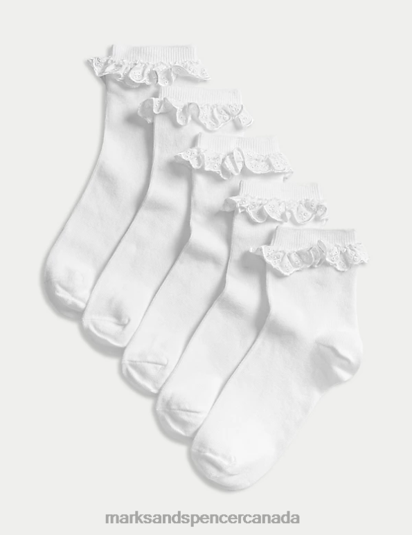 Marks and Spencer sale - Kids White Clothing Marks & Spencer 5pk Cotton Rich Frill School Socks 20VTD8828