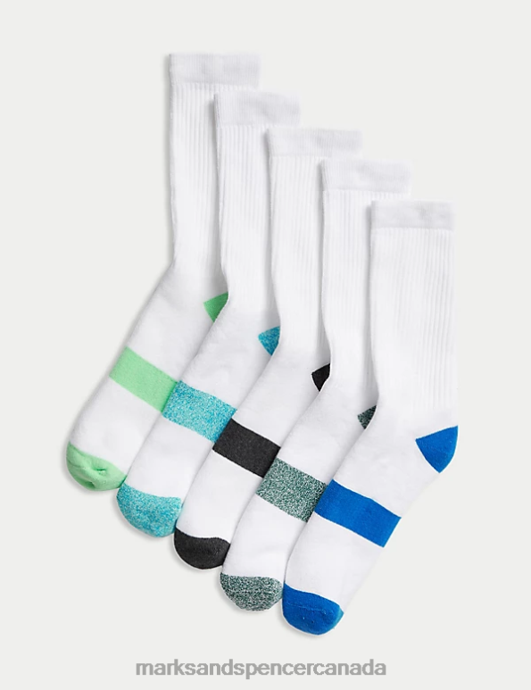 Kids White Clothing Marks & Spencer 5pk Cotton Rich Sports Socks 20VTD8843 - Marks and Spencer online