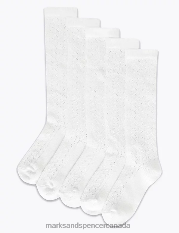 Marks and Spencer Canada - Kids White Clothing Marks & Spencer 5pk of Knee High Pelerine Socks 20VTD8943