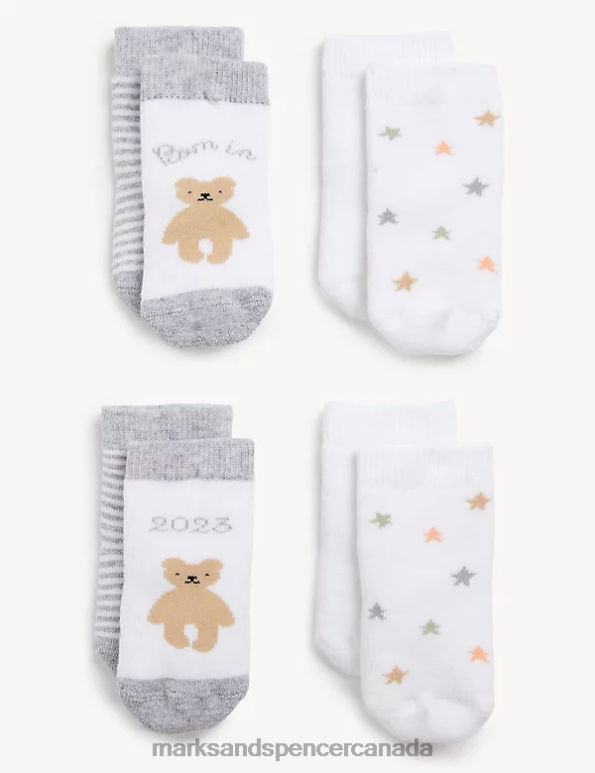 Kids White Mix Clothing Marks & Spencer 4pk Terry Born in 2023 Socks 20VTD8370 - Marks and Spencer outlet