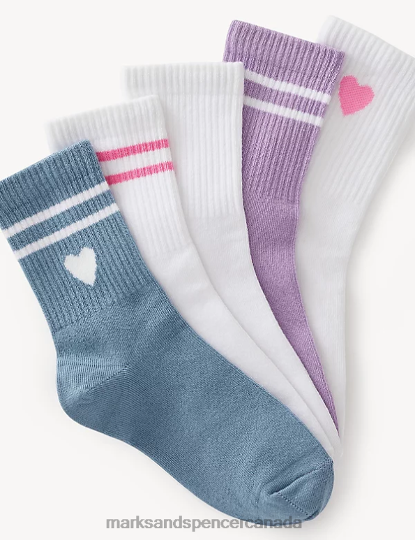 Marks and Spencer near me - Kids White Mix Clothing Marks & Spencer 5pk Cotton Rich Heart & Striped Socks 20VTD8975