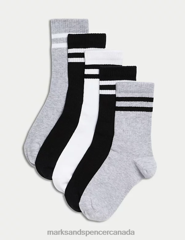 Kids White Mix Clothing Marks & Spencer 5pk Cotton Rich Striped Socks 20VTD8119 - Marks and Spencer online