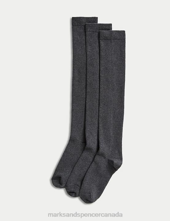 Marks and Spencer Canada - Marks & Spencer Kids 3pk Cotton Rich Over the Knee Socks Clothing Grey 20VTD9122