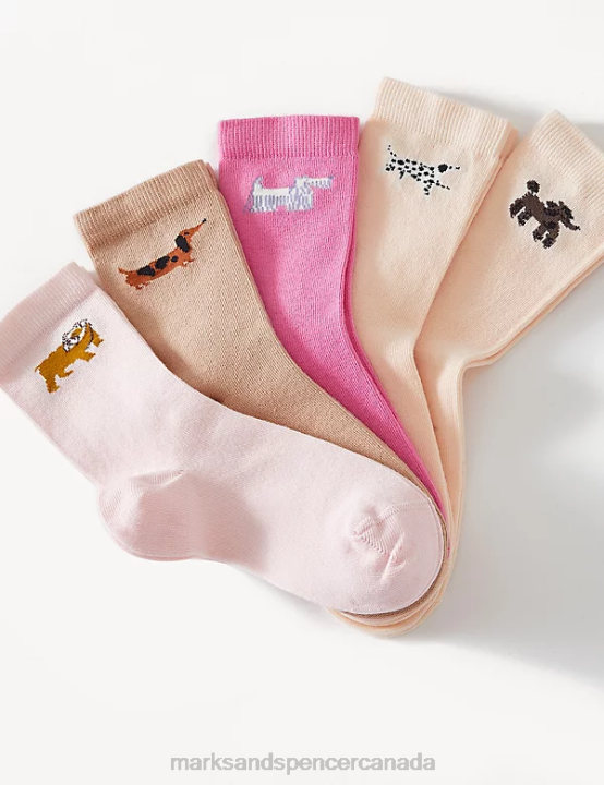 Marks & Spencer Kids 5pk Cotton Rich Dog Socks Clothing Multi 20VTD9071 - Marks and Spencer Canada locations