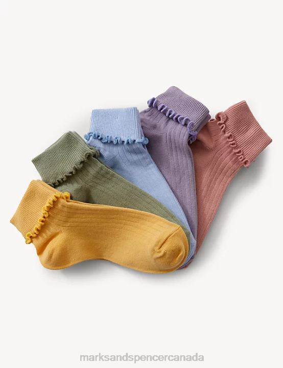 Marks and Spencer sale - Marks & Spencer Kids 5pk Cotton Rich Frill Socks Clothing Multi 20VTD9124