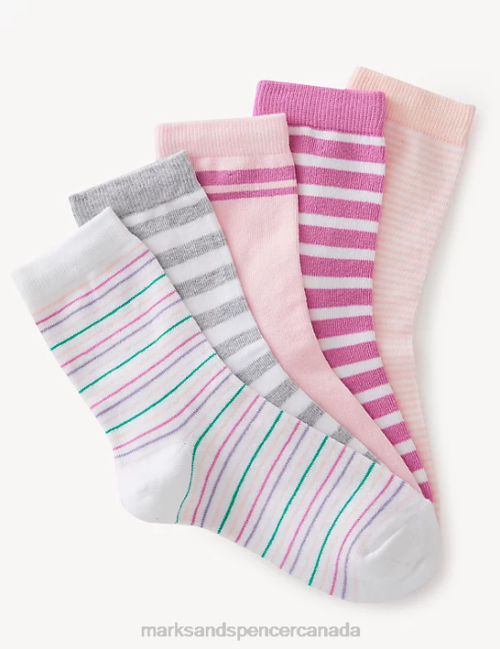 Marks & Spencer Kids 5pk Cotton Rich Striped Socks Clothing Multi 20VTD9035 - Marks and Spencer online