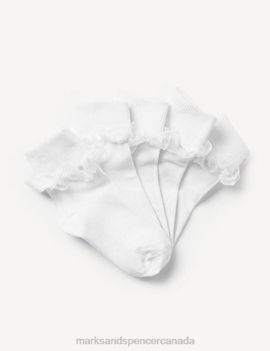 Marks & Spencer Kids 5pk of Frill Ankle Socks Clothing White 20VTD9133 - Marks and Spencer online