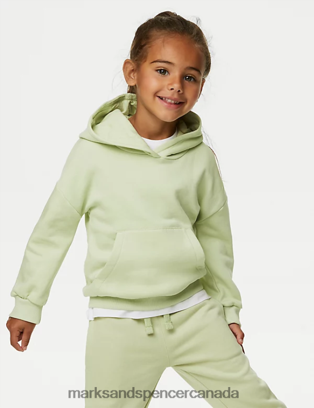 Clothing 20VTD9182 Pistachio Kids Marks & Spencer Cotton Rich Plain Hoodie - Marks and Spencer Canada locations