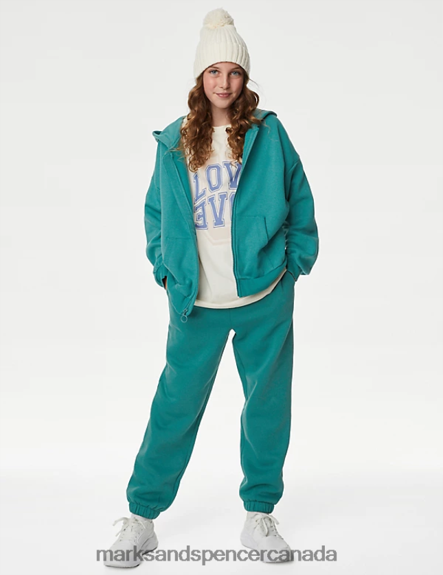 Clothing 20VTD9256 Green Kids Marks & Spencer Cotton Rich Zip Hoodie - Marks and Spencer Canada locations