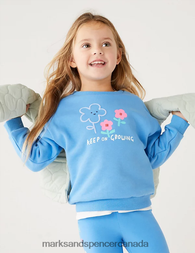 Marks and Spencer sale - Clothing 20VTD9383 Blue Kids Marks & Spencer Cotton Rich Flower Sweatshirt