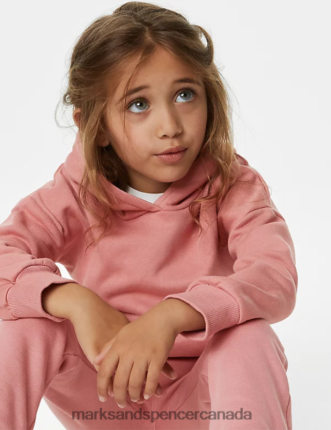 Clothing 20VTD9453 Rose Pink Kids Marks & Spencer Cotton Rich Plain Hoodie - Marks and Spencer outlet