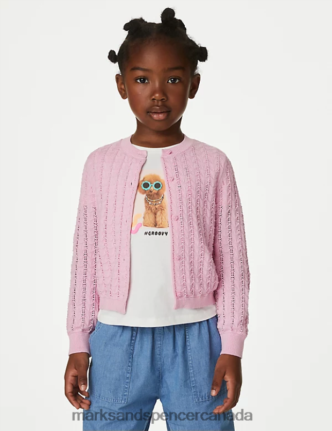 Clothing 20VTD9515 Rose Pink Kids Marks & Spencer Pure Cotton Cardigan - Marks and Spencer Canada locations