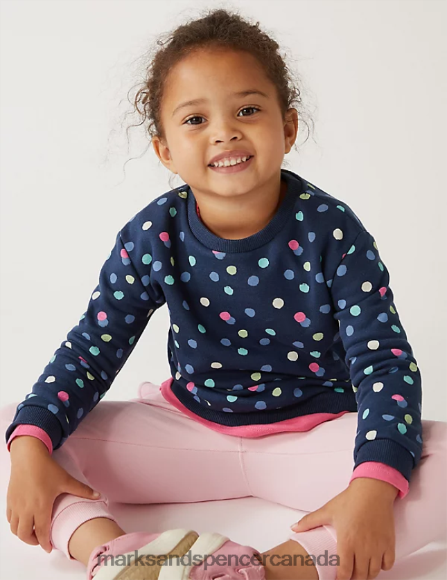 Marks and Spencer Canada - Clothing 20VTD9573 Navy Kids Marks & Spencer Cotton Rich Spot Print Sweatshirt