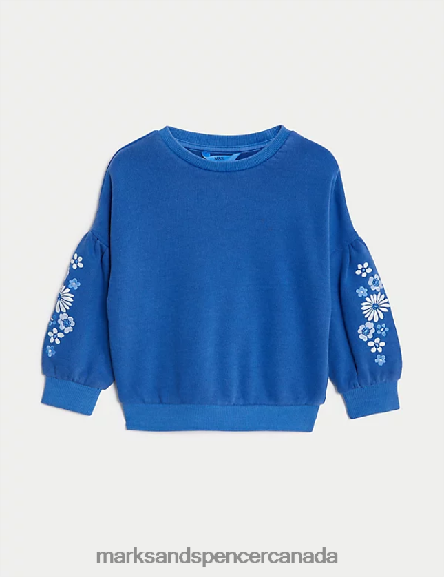 Clothing 20VTD9632 Indigo Kids Marks & Spencer Cotton Rich Flower Embroidered Sweatshirt - Marks and Spencer online