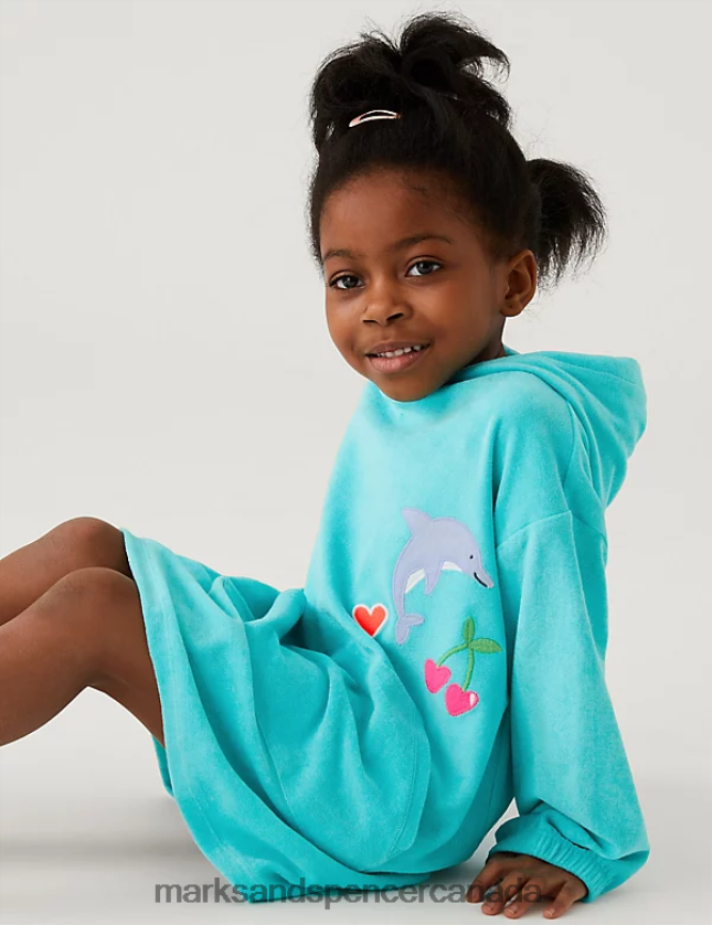 Clothing 20VTD9643 Aqua Kids Marks & Spencer Cotton Rich Towelling Dolphin Hoodie - Marks and Spencer outlet