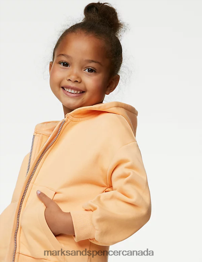 Clothing 20VTD9694 Light Apricot Kids Marks & Spencer Cotton Rich Plain Hoodie - Marks and Spencer online