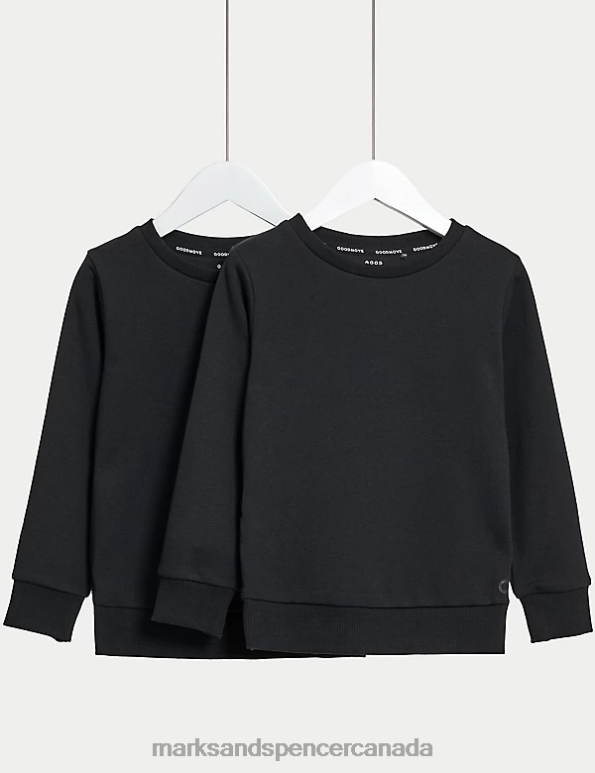 Marks and Spencer sale - Kids Black Clothing Marks & Spencer 2pk Cotton Rich School Sweatshirts 20VTD7814