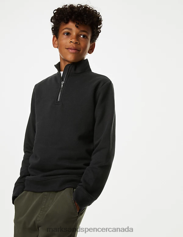 Kids Black Clothing Marks & Spencer Cotton Rich Half Zip Sweatshirt 20VTD7883 - Marks and Spencer online