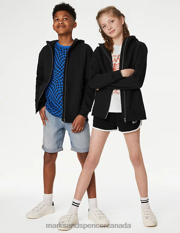 Marks and Spencer sale - Kids Black Clothing Marks & Spencer Cotton Rich Zip Through Hooded 20VTD8505