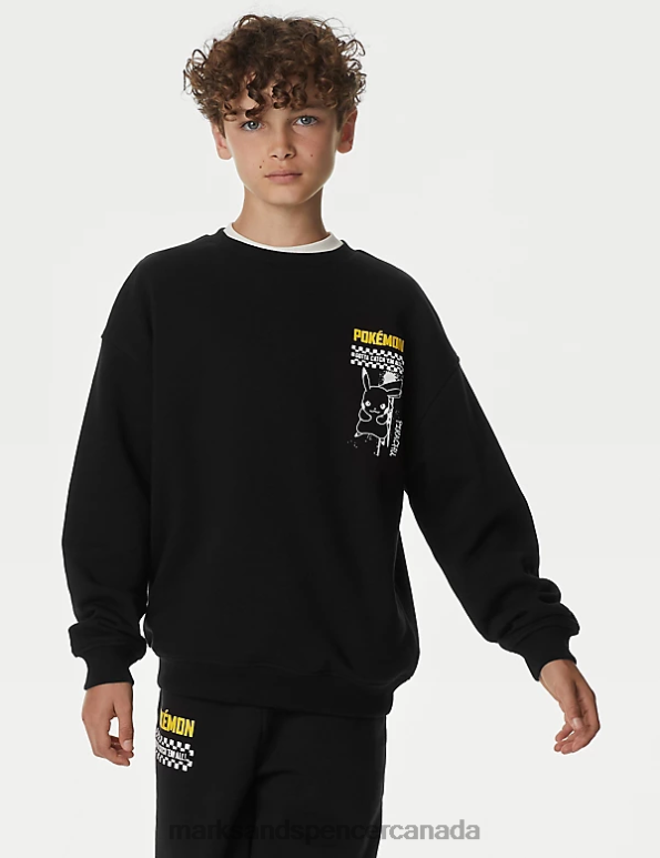 Marks and Spencer near me - Kids Black Mix Clothing Marks & Spencer Cotton Rich Pokemon Sweatshirt 20VTD7989