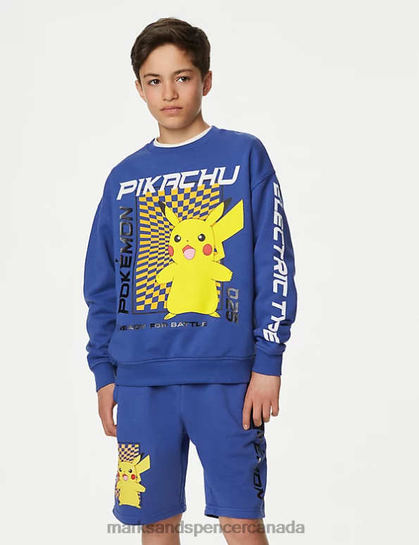 Marks and Spencer Canada - Kids Blue Clothing Marks & Spencer Cotton Rich Pokemon Sweatshirt 20VTD8468