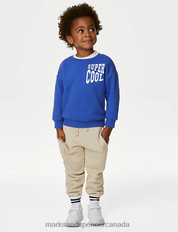 Kids Blue Clothing Marks & Spencer Cotton Rich Super Cool Slogan Sweatshirt 20VTD7843 - Marks and Spencer outlet