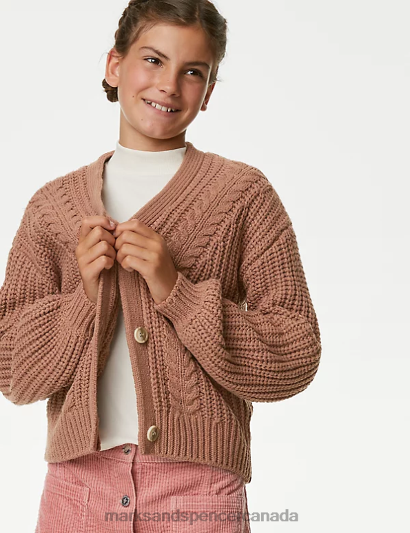 Kids Brown Clothing Marks & Spencer Cable Knit Cardigan 20VTD8853 - Marks and Spencer Canada locations