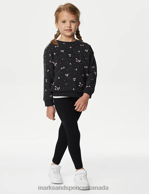 Marks and Spencer Canada - Kids Carbon Clothing Marks & Spencer Cotton Rich Floral Sweatshirt 20VTD8993